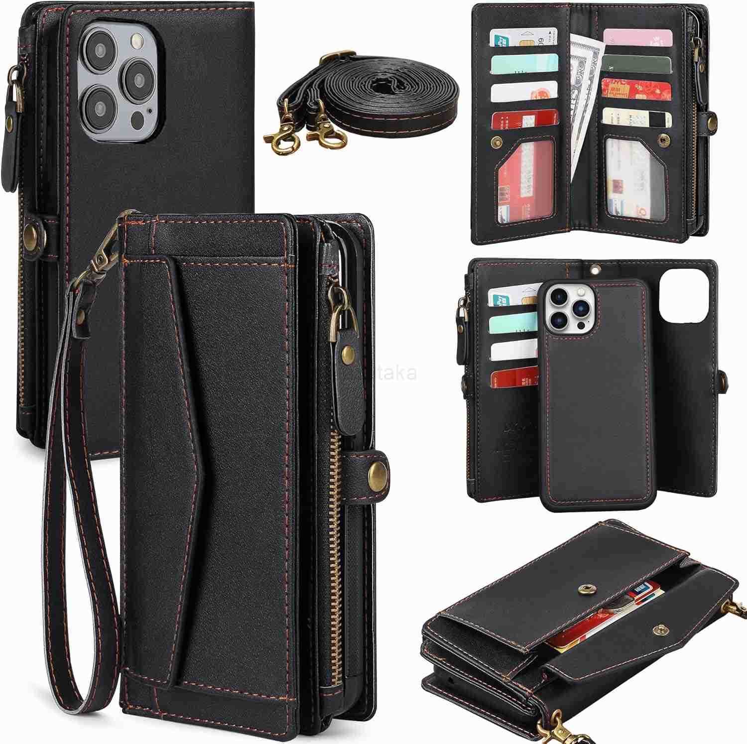 for iPhone 16 Pro Wallet Case for Women Support Wireless Charging with RFID Blocking Card Holder PU Leather Wallet Detachable Magnetic Phone Case Cros
