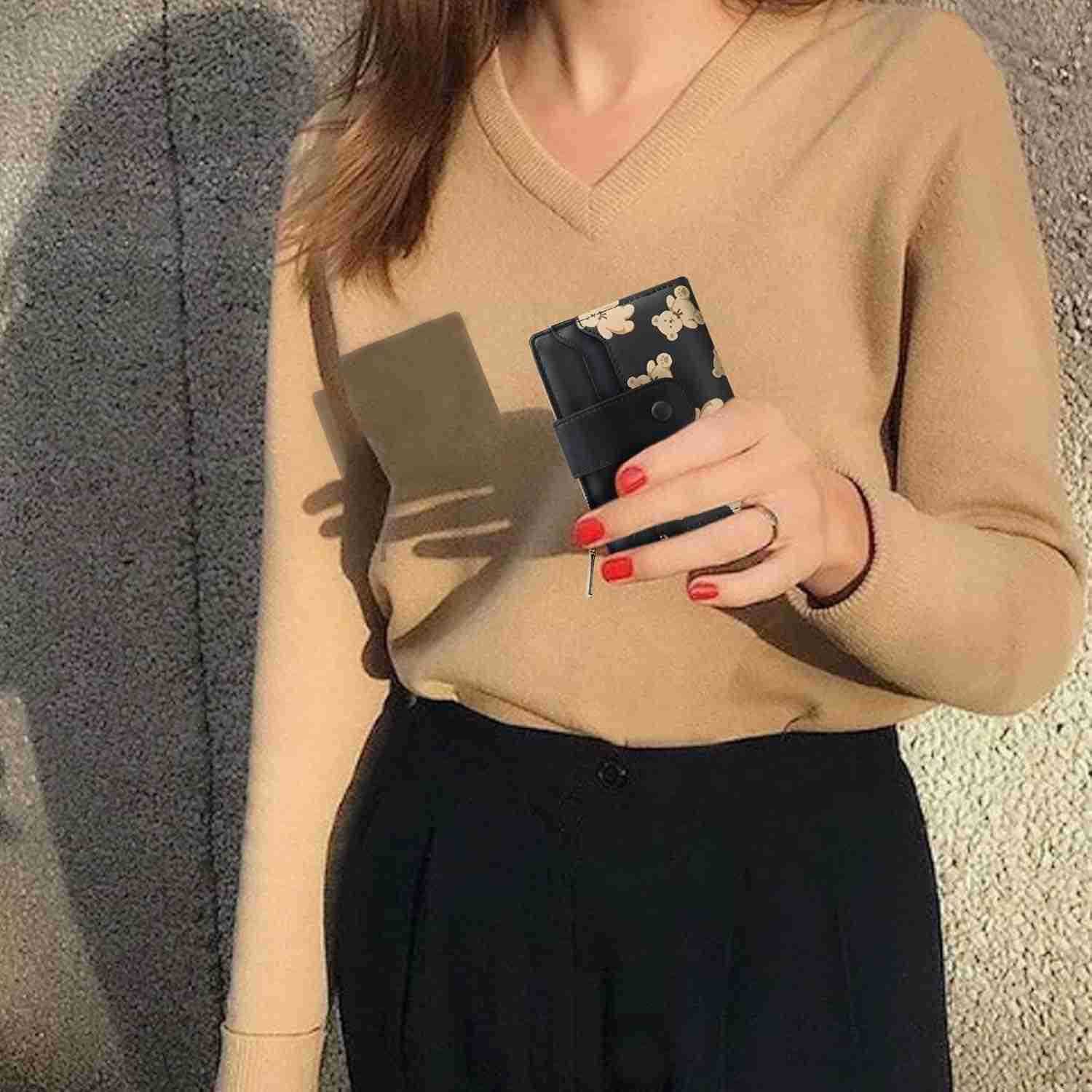 Cute Wallet for Women Bear Print Zip Bifold Wallet with Front Card Slot ID Window Cash Slot Short Women Wallet Elegant Youthful and Cute BrownZ250910