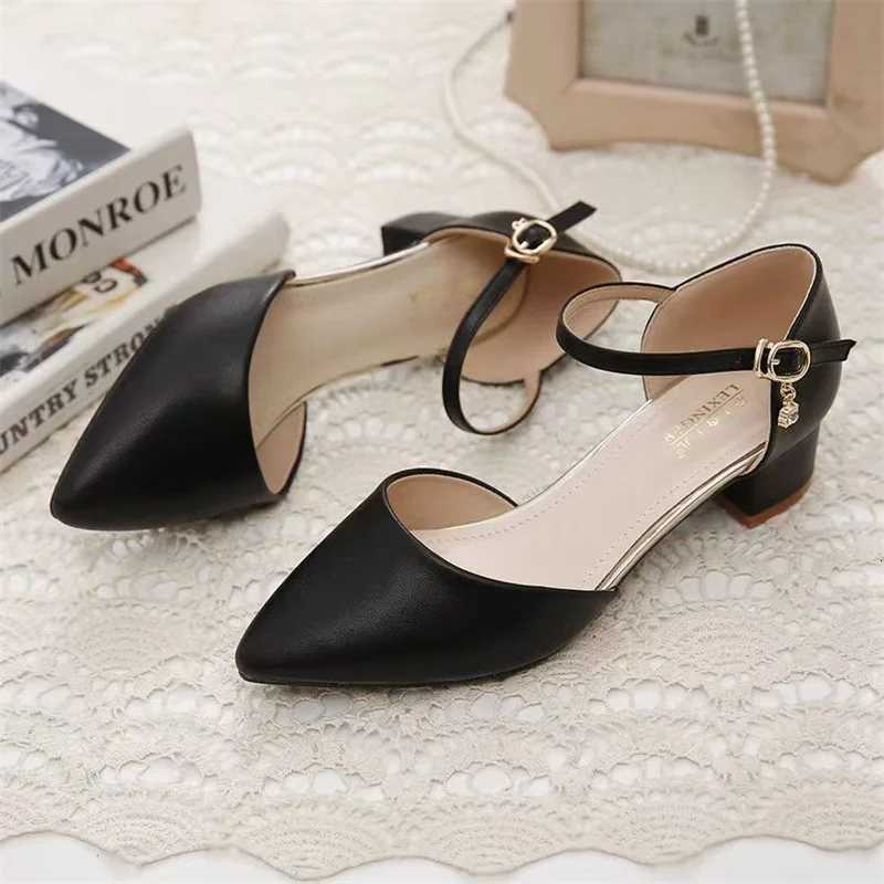 sapatos femininas women fashion sweet point toe black patent leather buckle strap square heel shoes lady beige work shoes ca390 W250910