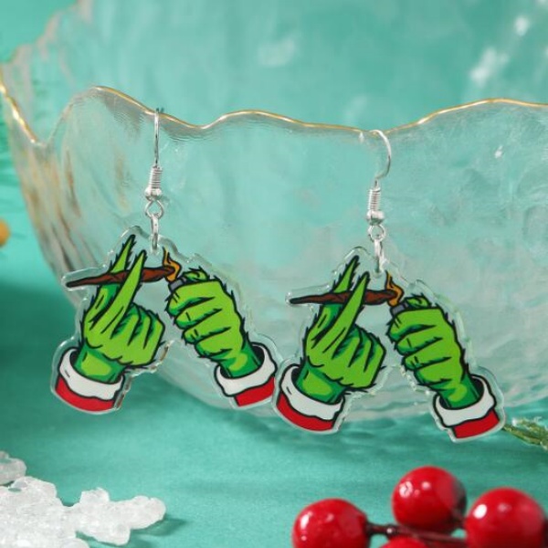 Hot selling acrylic Christmas green headed monster earrings necklace keychain bag pendant accessories in Europe and America