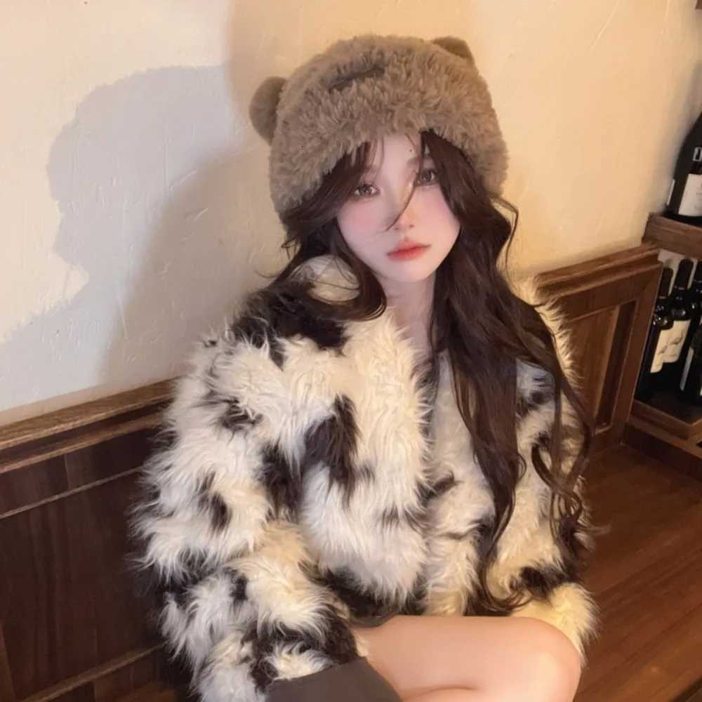 Thickened Warm Ear Protection Hat Coldproof Pompom Fluffy Bear Ears Knitted Hat Cute Soft Beanie Hat for UnisexXJ250910