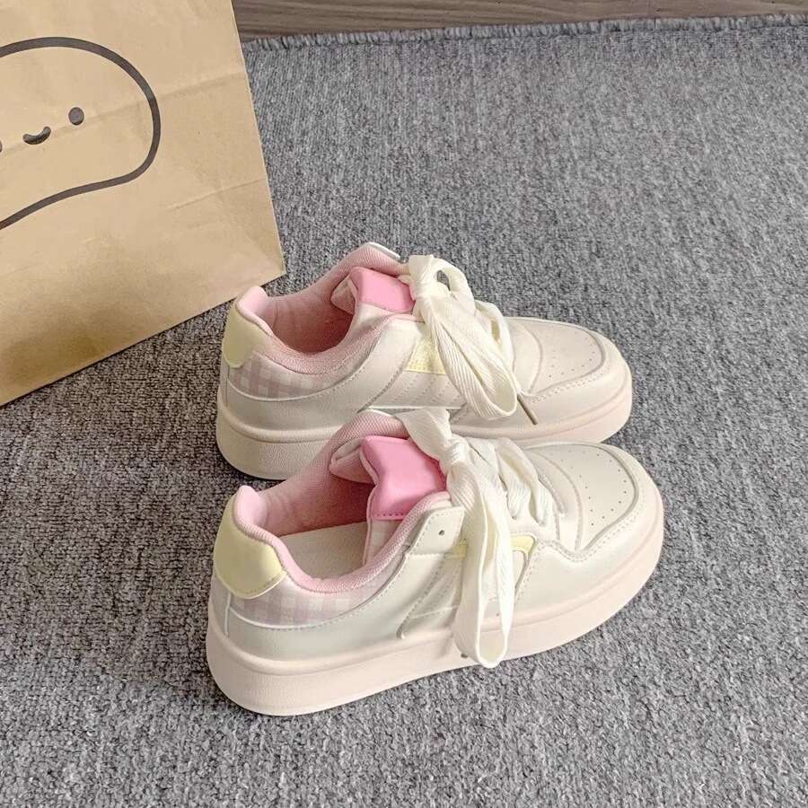 2025 Spring Summer New Women's Sneakers Ins Trend Versatile Niche Thick-Soled White Casual Sports Bread Shoes