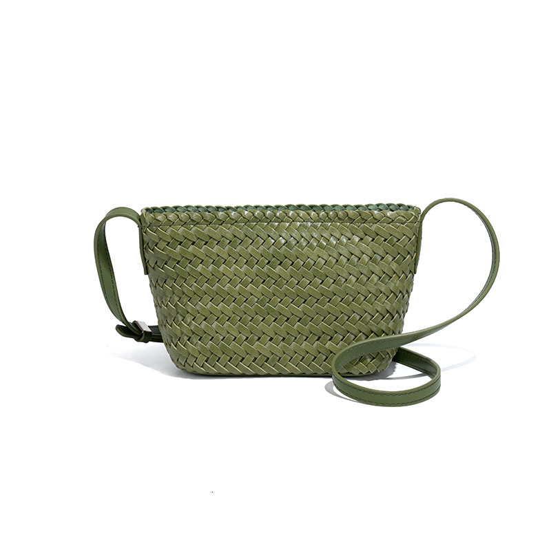 New Women's Cow Leather Single Shoulder Crossbody Small Boat Summer Versatile Phone Woven Dumpling Bag