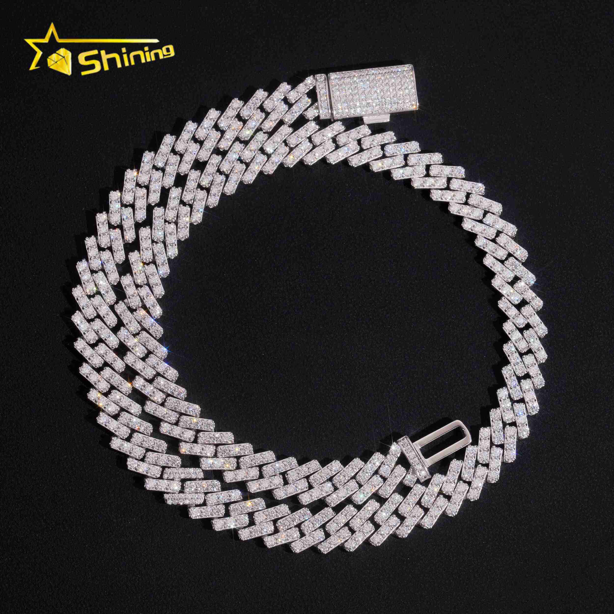 Iced Out Big Stone 10mm Vvs Moissnaite Hip Hop Jewelry Moissanite Cuban Chain Sterling Silver 925 Gold Plated Chain