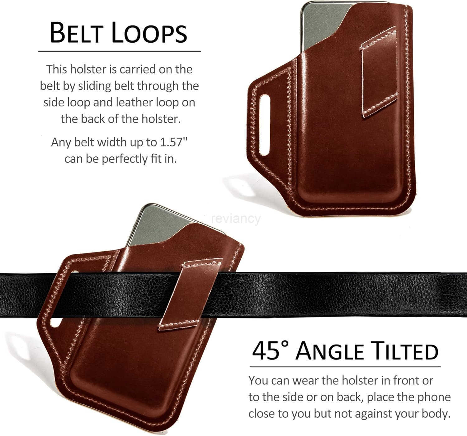 Leather Cell Phone Holster with Belt Clip Universal Phone Holster for Men Belt Holder Leather Case for iPhone Samsung Galaxy Phones Dark Brown LargeW2