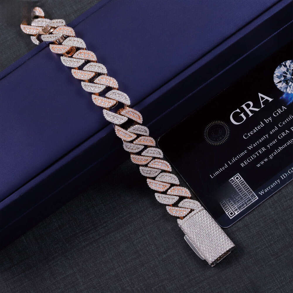 Hot Sale 2 Tone color 13mm S Sier Hip Hop Rapper VVS Moissanite Dia Cuban Bracelet
