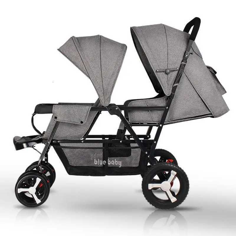 Twin Baby Stroller Front and Back Seat Lightweight Foldable Double Sitting and Lying Stroller Second Baby Stroller W250910