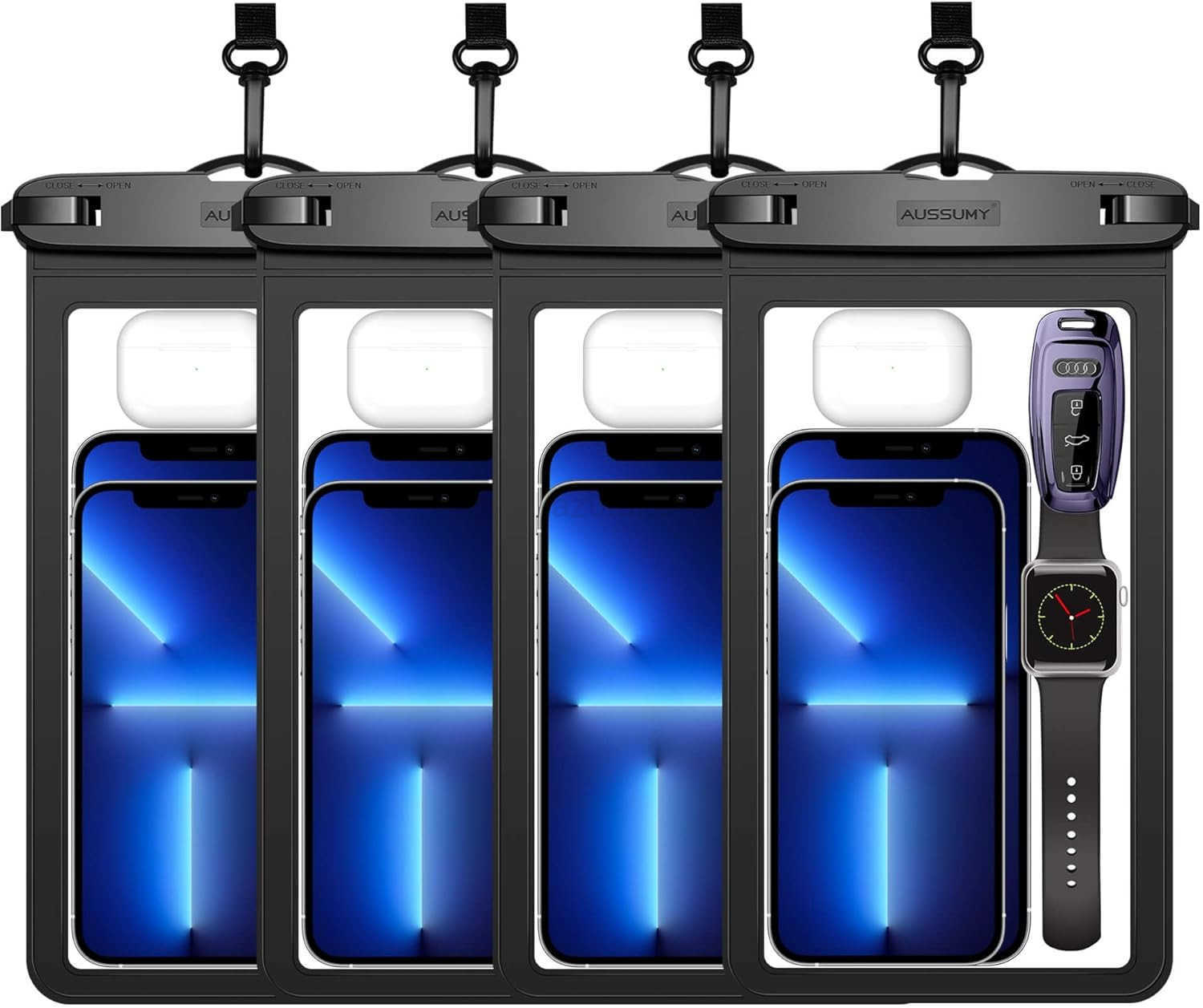 4 Pack 105 Large Waterproof Phone Pouch Underwater Clear Cell Holder Universal Water Proof Dry Bag with Neck Lanyard for Phone Z250910