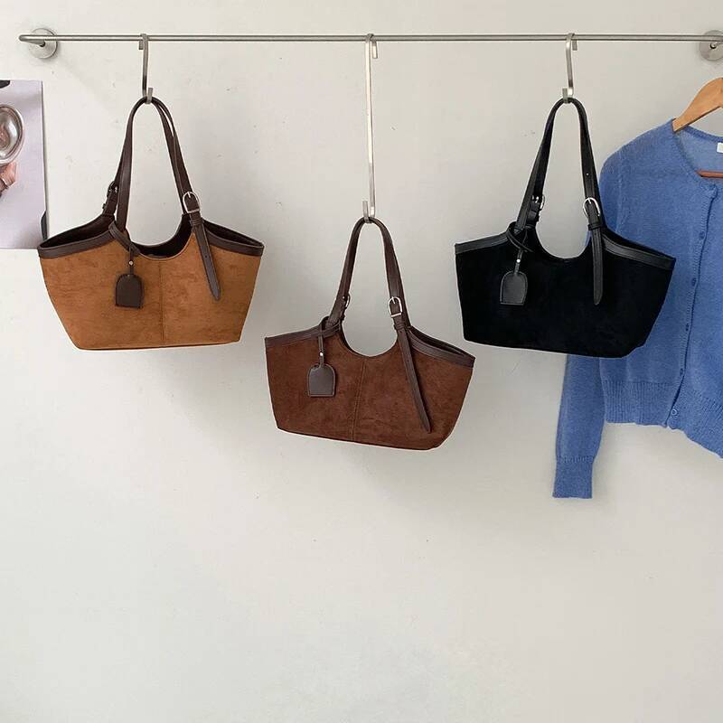 Handbag Autumn And Winter Suede Frosted Shoulder Bag High quality Pu Niche Design Splicing Large Capacity Travel Bag Autumn New Designer Bag