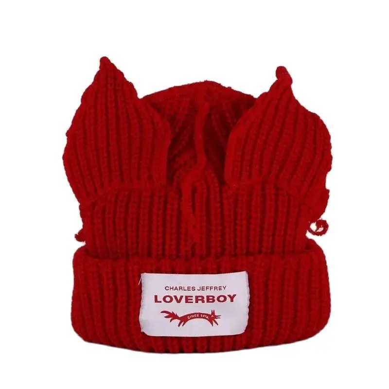 Autumn Winter Cute Cat Ear Beanies Skullies Brand Doublelayer Pig Ear Hat Women Men Warm Outdoor Unisex Knitted Hat oyXJ250910
