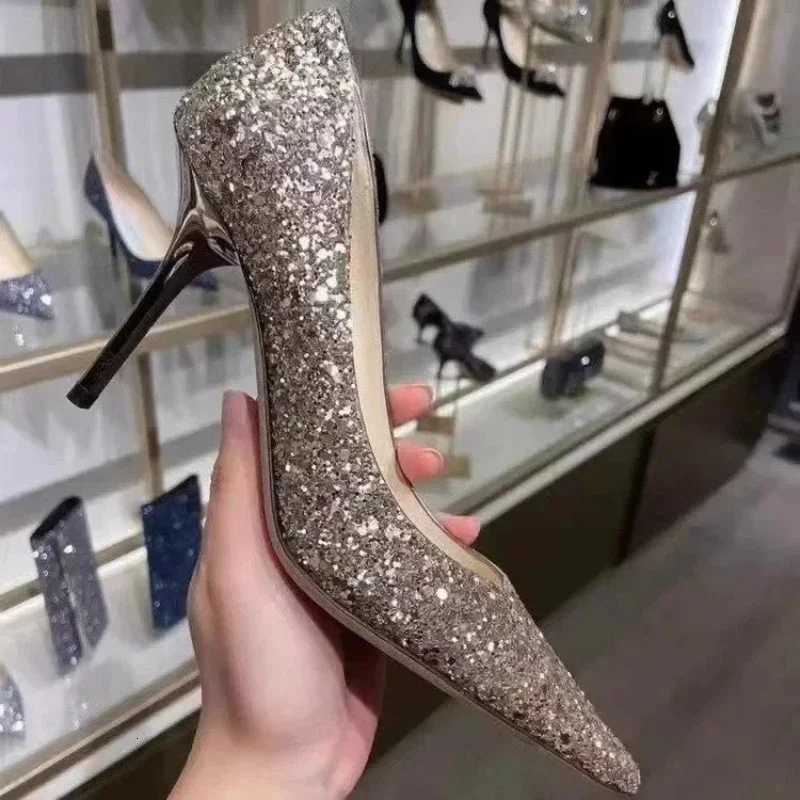 High Heels Women Wedding Shoes Bride Gold Heels Luxury Designer Elegant Party Sandals Dress Banquet Sequins Sandalias De Tacn W250910