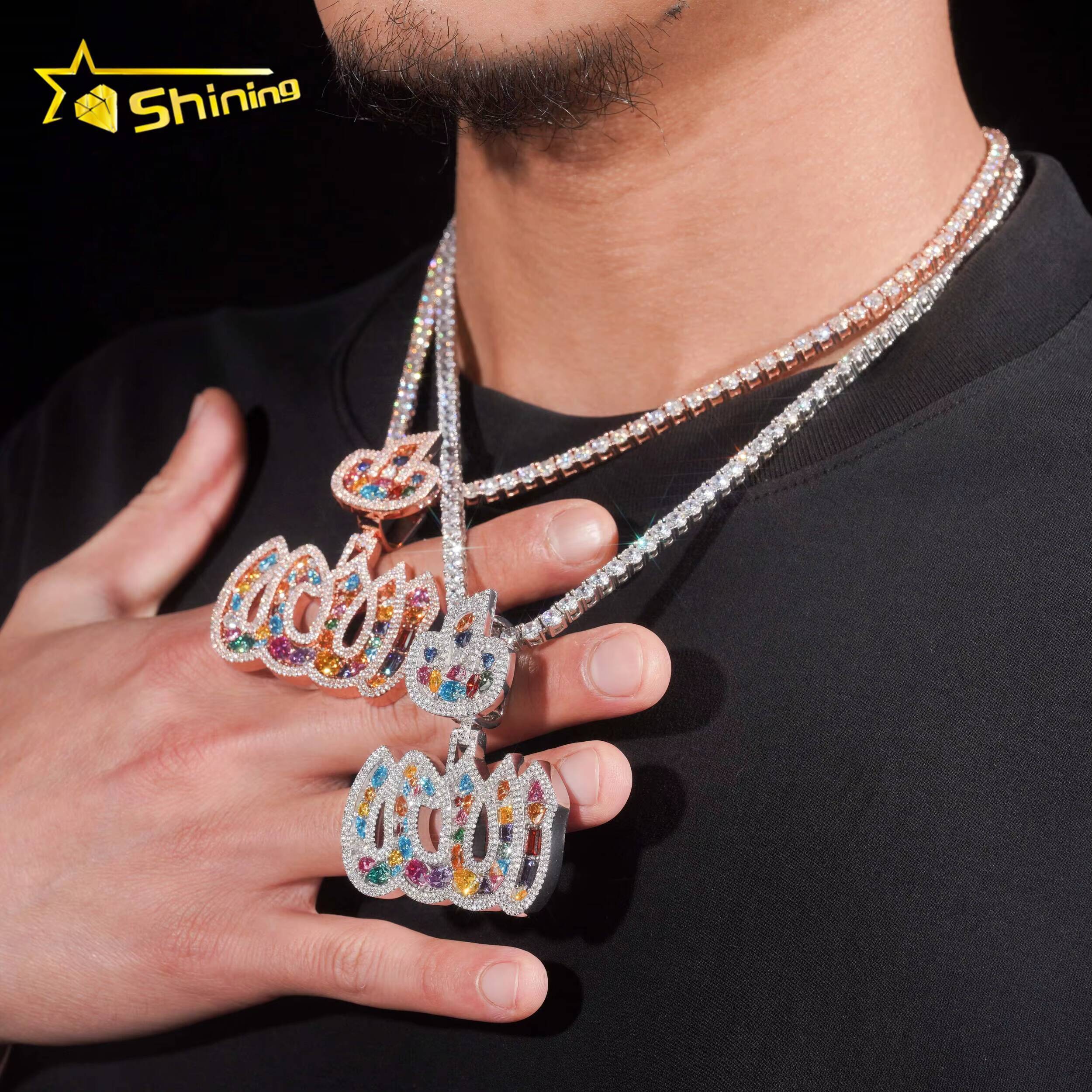Iced Out Jewelry Custom Rapper Jewelry New Arrival 2025 Alah Pendant Mixed Fancy Cut Colored VVS Moissanite Diamond Pendant