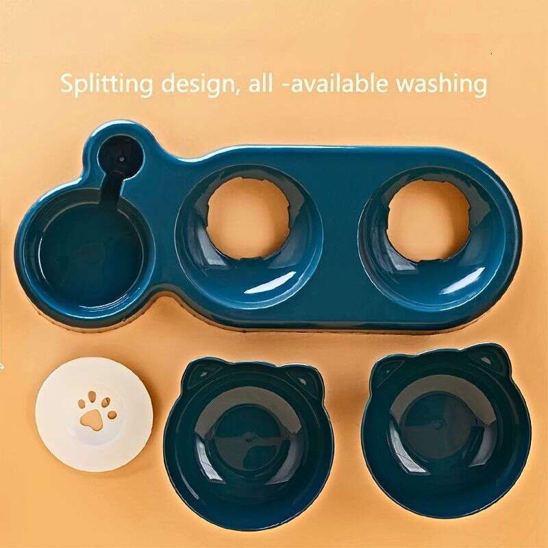 designer brand Pet Bowls Feeder In Ear Design Tilted Cat And Food Bowl Set With Gravity Water Bottle For Neck Protection