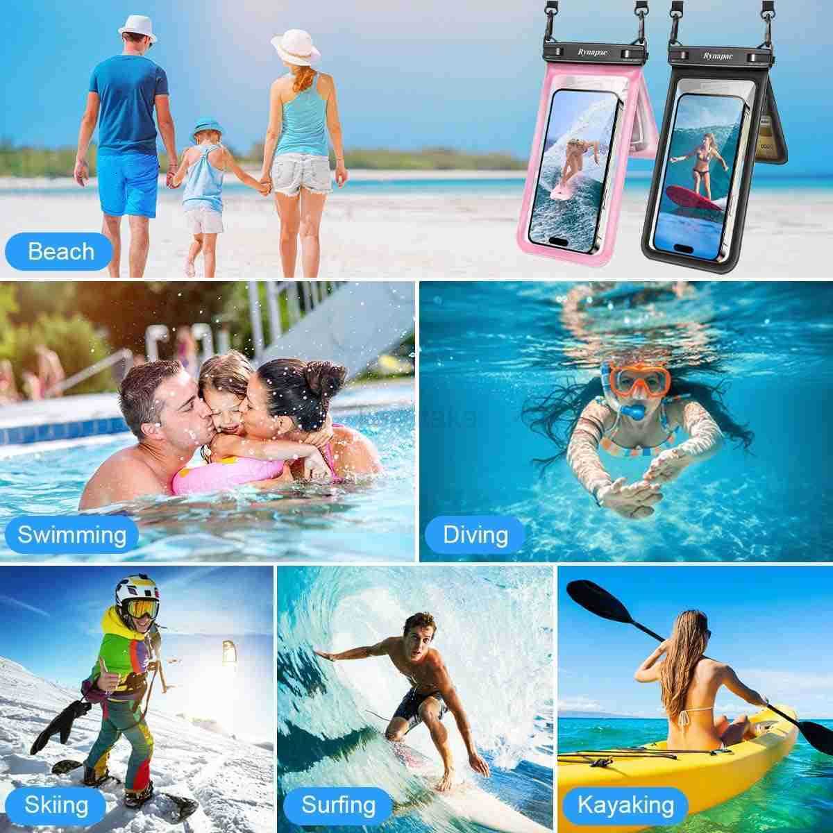 Double Space Waterproof Phone Pouch 2 Pack Waterproof Phone Case with Lanyard for iPhone 16 15 14 Pro Max up to 85 Cellphone Dry Bag for Beach Vacatio