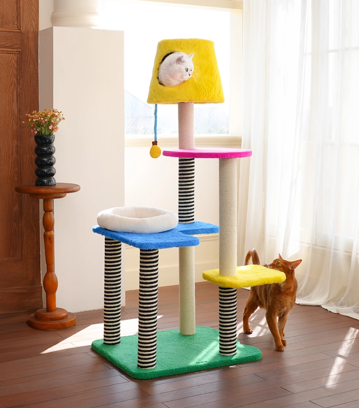 Multi-functional Feline Lounge Setup Featuring LED Light Fixture