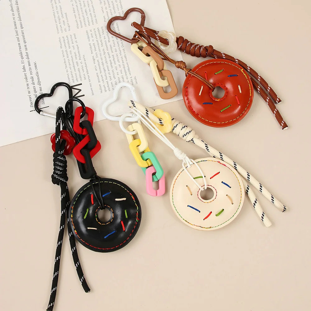 INS Style PU Leather Donut Pendant Keychain Creativity Colorful Chain Wope Rope Bag Hanging Piece Fashion Accessorie 222