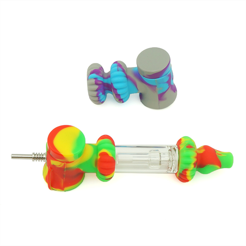 Silicone Smoking nectar collector pipes Colorful Silicone Pipe For Tobacco Dry Herb Spoon Galss water Tobacco Pipes With Holes Glass Bowl Smoking Acce