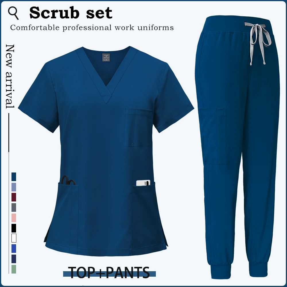 Summer Short Slve Work Suit Women Mens Uniforms Doctors Work Top Pants Casual Jogging Set Hospital Medical Surgical Uniforms X250910