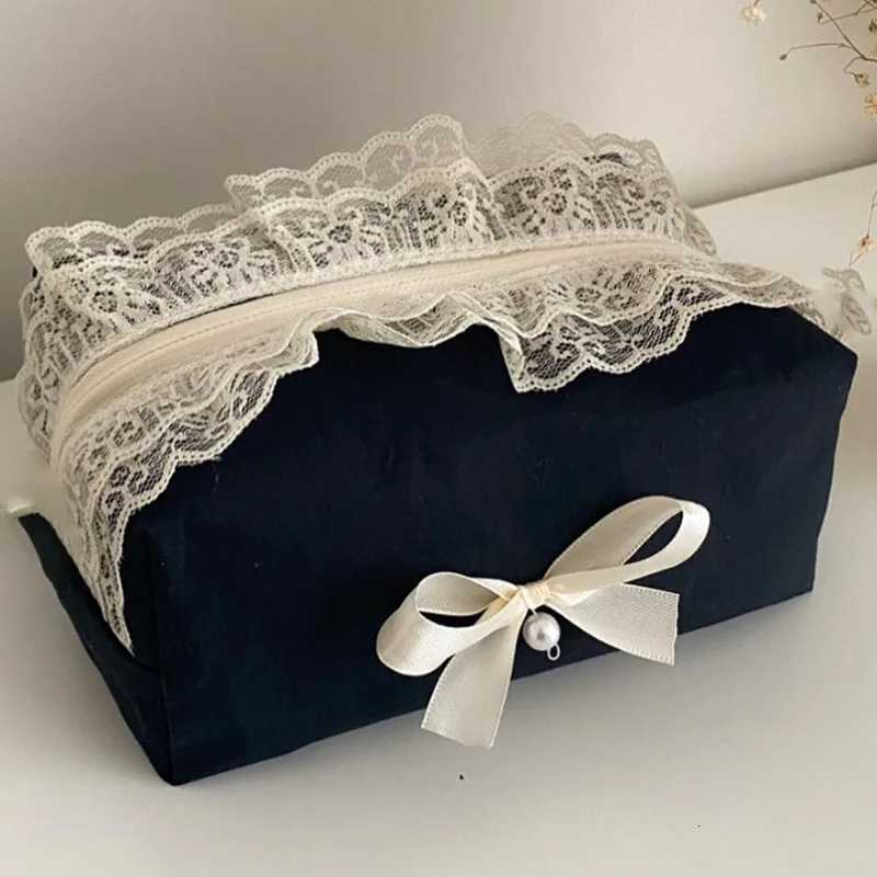 Womens black lace Bow Makeup Bag Large Capacity Toiletry Bag Travel Cosmetic Organizer Cute Ins Style Portable Pouch for WomenXJ250910