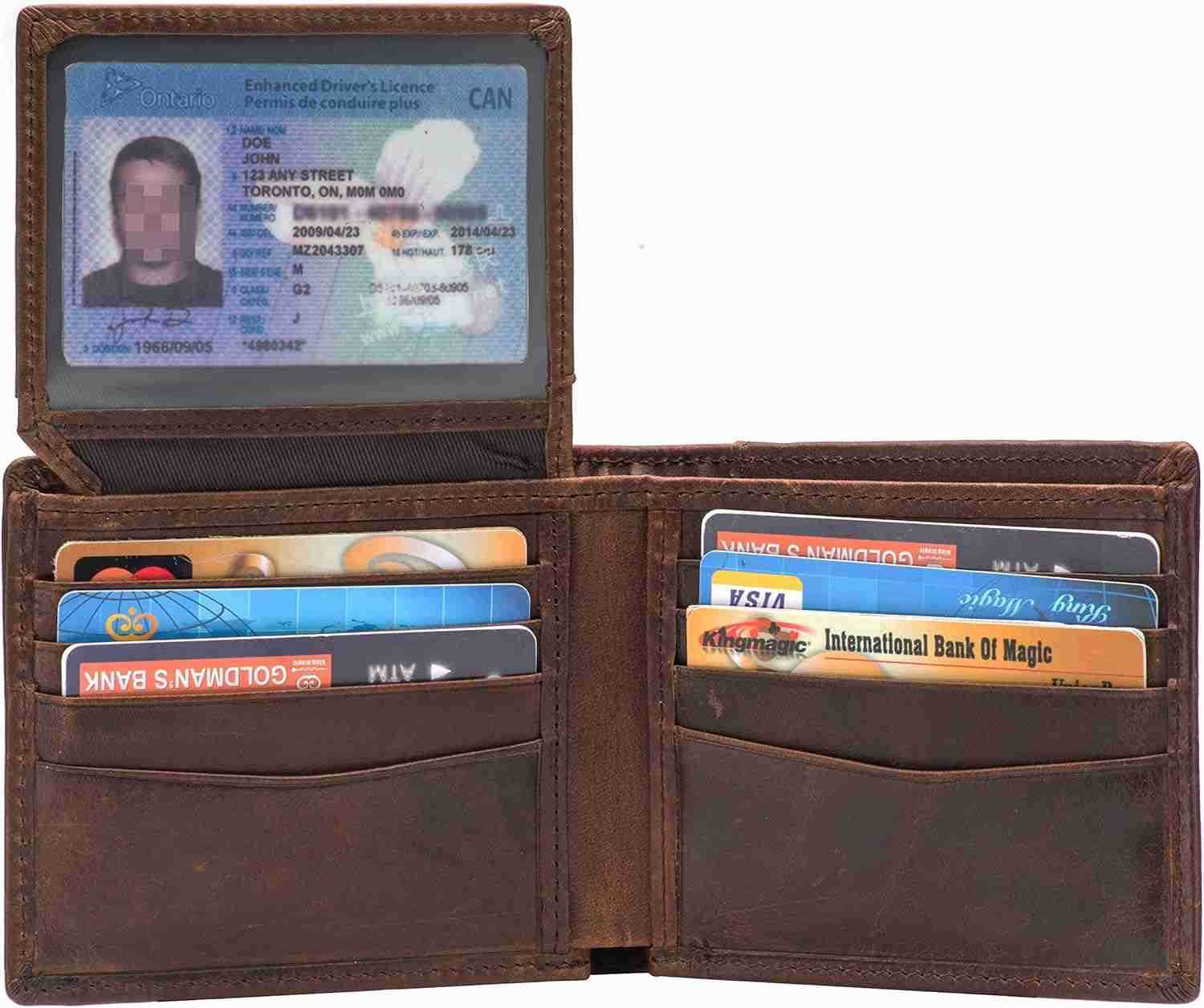 RFID Blocking Genuine Leather Bifold Wallet for Men with Zipper and 2 ID WindowsZ250910