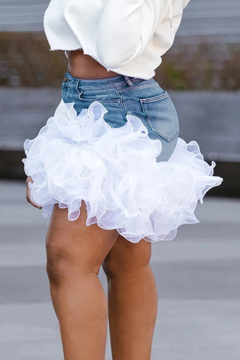 Plus Size Denim Mini Skirts: Blue High Waist Tulle Pocket Casual Skirt, Vintage Streetwear Summer Fashion ddmywonder ddmywonder ddmywonder