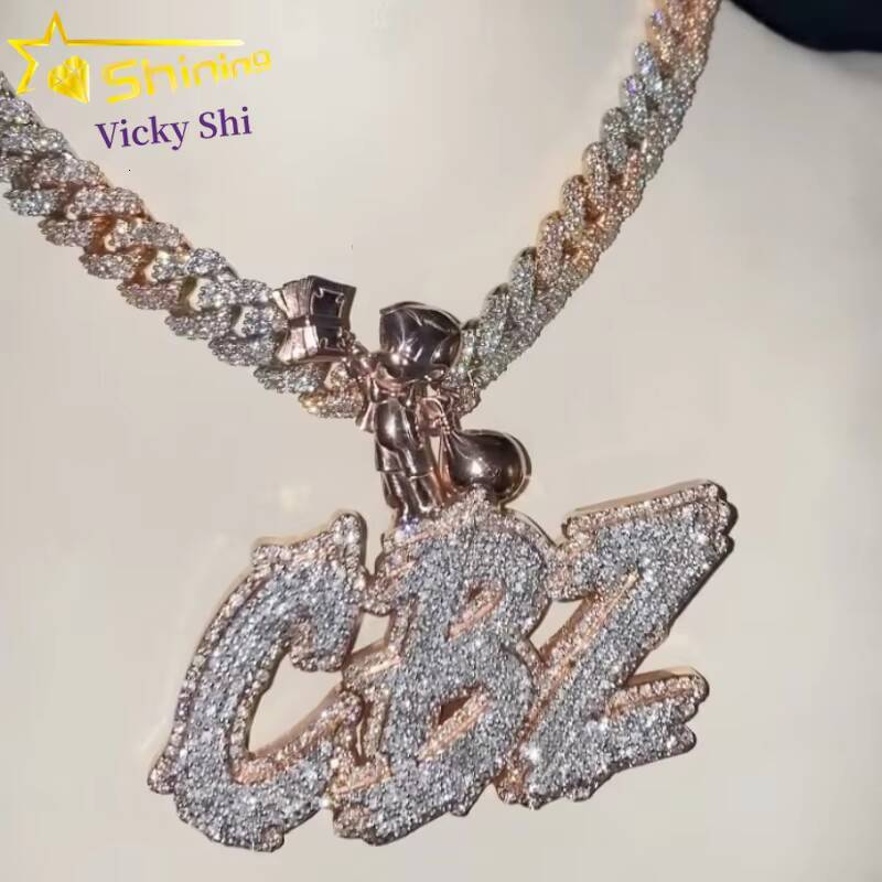 Rapper Jewelry Customized Iced Out Name Pendant Moissanite Hip Hop Jewelry Men Women 925 Silver VVS Moissanite Pendant