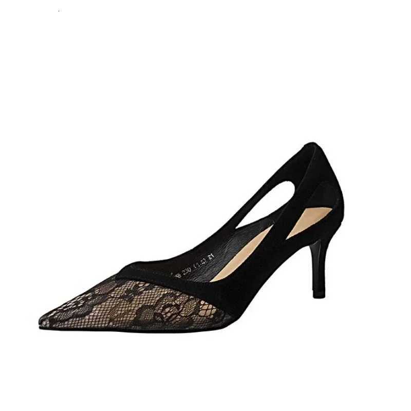 2024 new spring lace hollow mesh pointed high heels sexy shallow mouth womens shoes Versatile pumps W250910