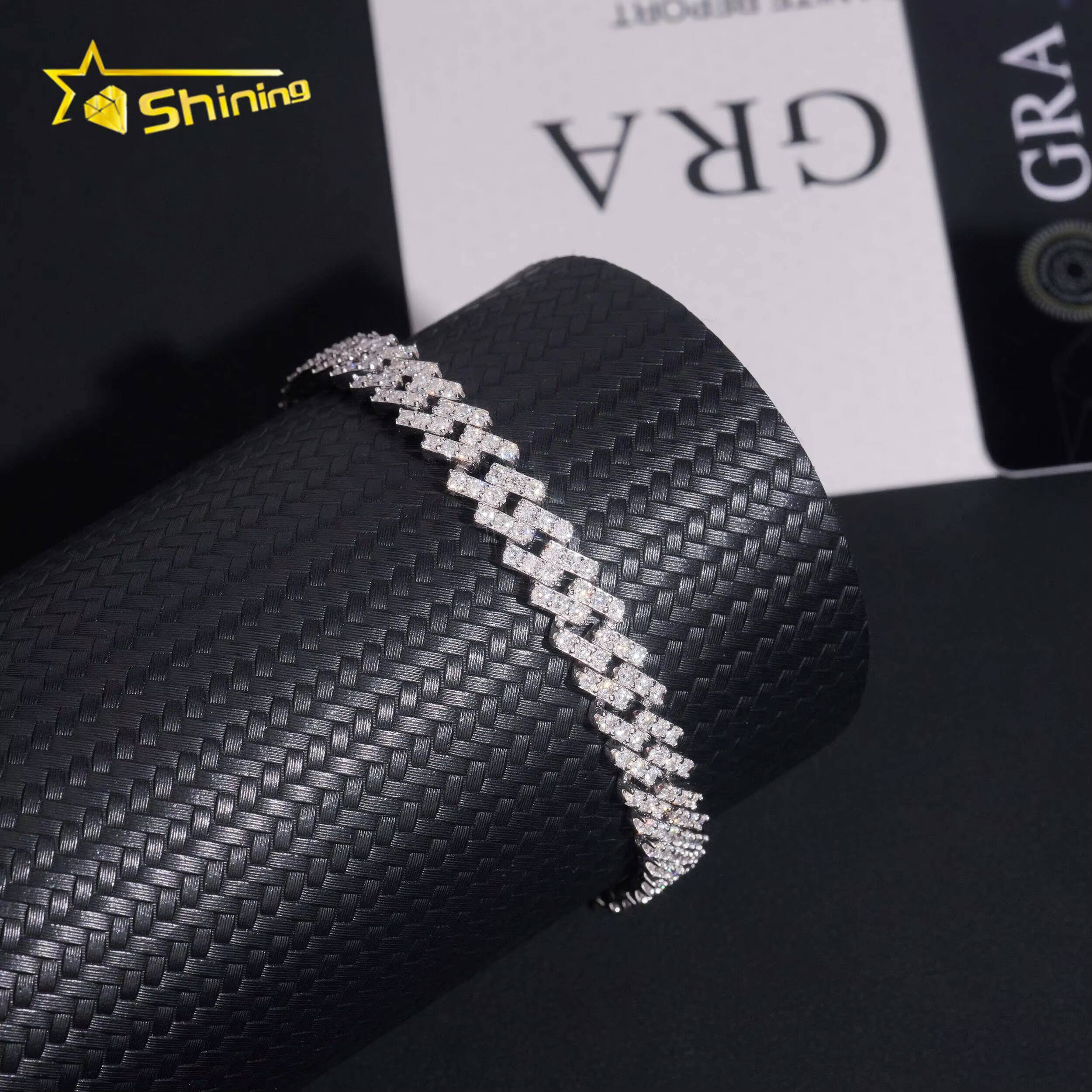 Hip Hop Jewelry 8mm One Row Classic Solid 925 Sterling Silver Men Necklace Iced Out VVS Moissanite Cuban Link Chain Necklaces