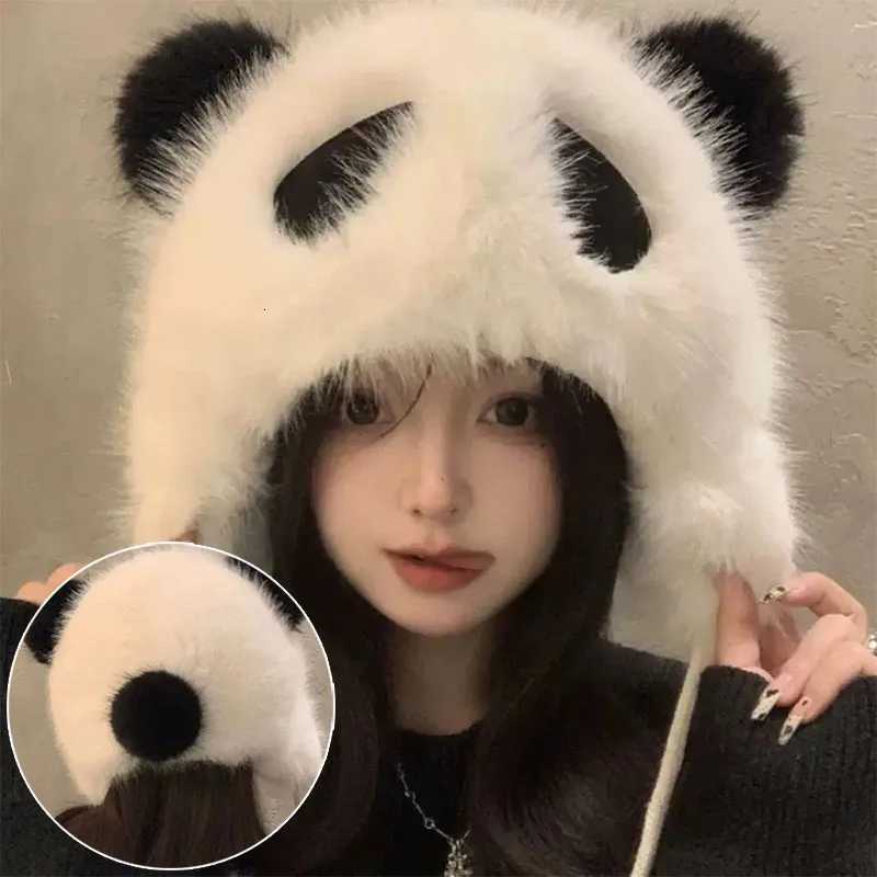 Winter Panda Plush Hat Outdoor Cycling Ear Protection Hats Thickened Warm Hat Casual Fleece Girls Hat Womens Warmth Cs GiftsXJ250910