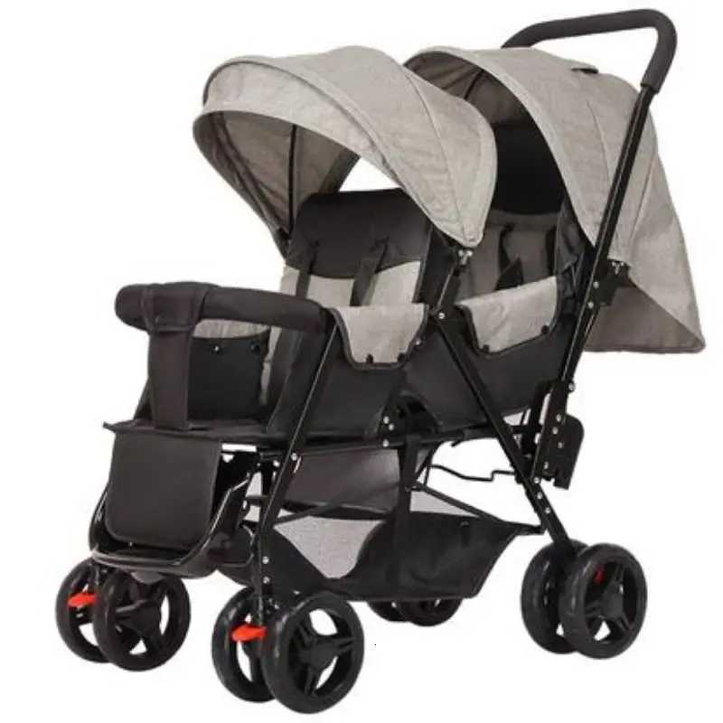 Twin Baby Stroller Front and Back Seat Lightweight Foldable Double Sitting and Lying Stroller Second Baby Stroller W250910