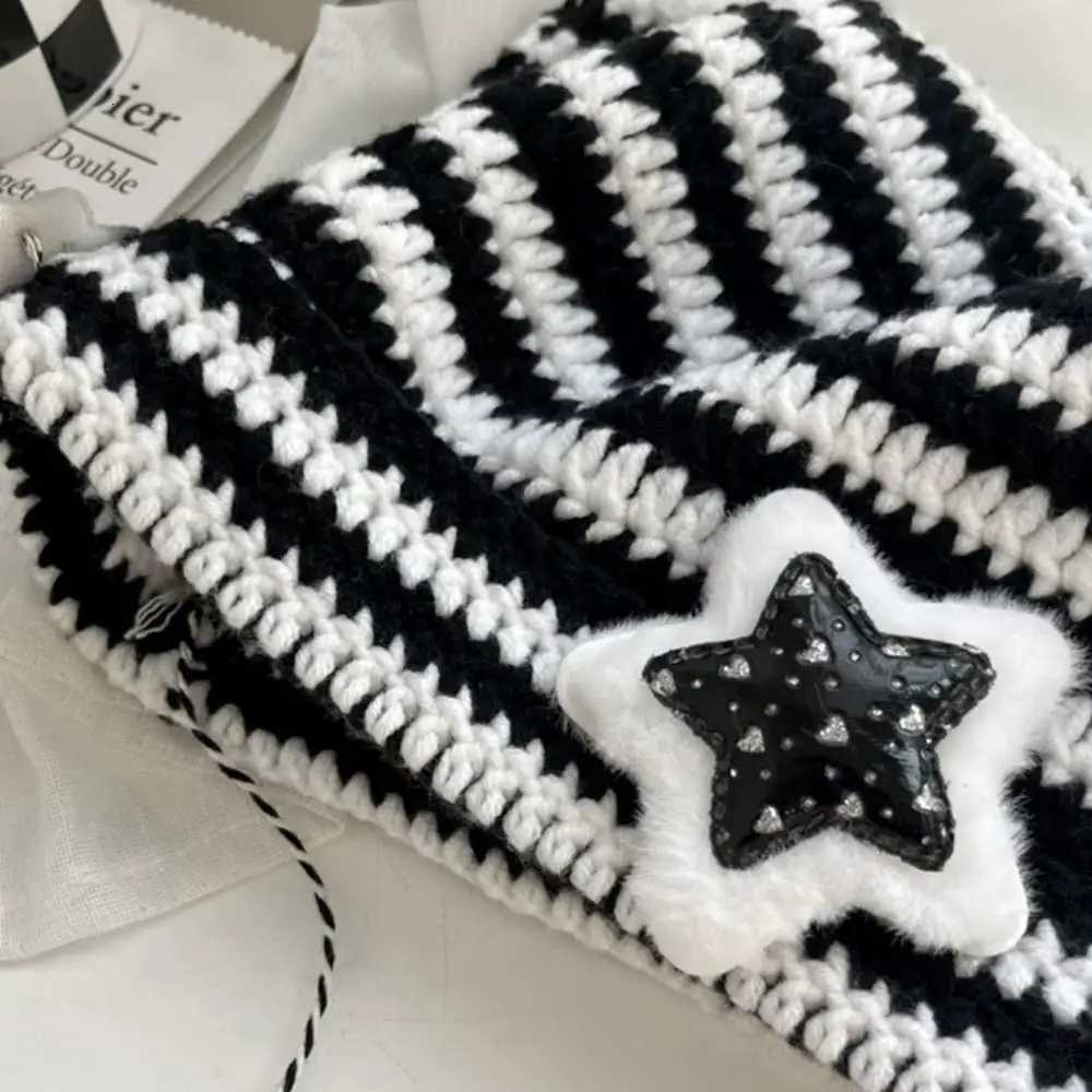 Striped Knitted Wool C Crochet Knitting Hats Cat Ears Pointed Pulr Hat Sweet Star Decor Outdoor Item Fashion Slouchy CXJ250910