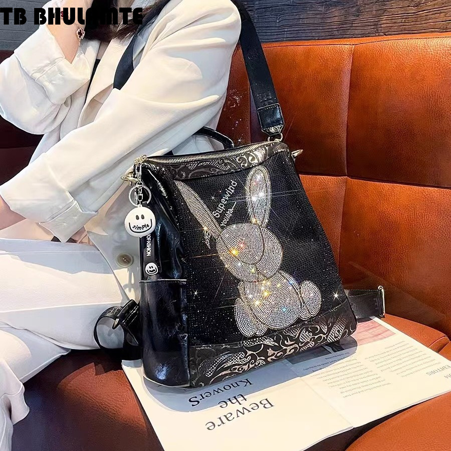Free Shipping Designer Bag Hot Rhinestone Bag 2025 Versatile Fashion Luxury Bag Trend Women's Bag Genuine Leather Backpack Women's Crossbody