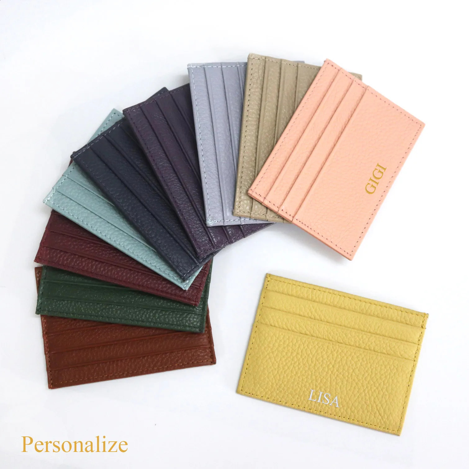 Custom Letter Genuine Leather Card Holder Personalized Initial Slim Wallet Monogram Name Purse Card Case DIY Wedding Gift250906