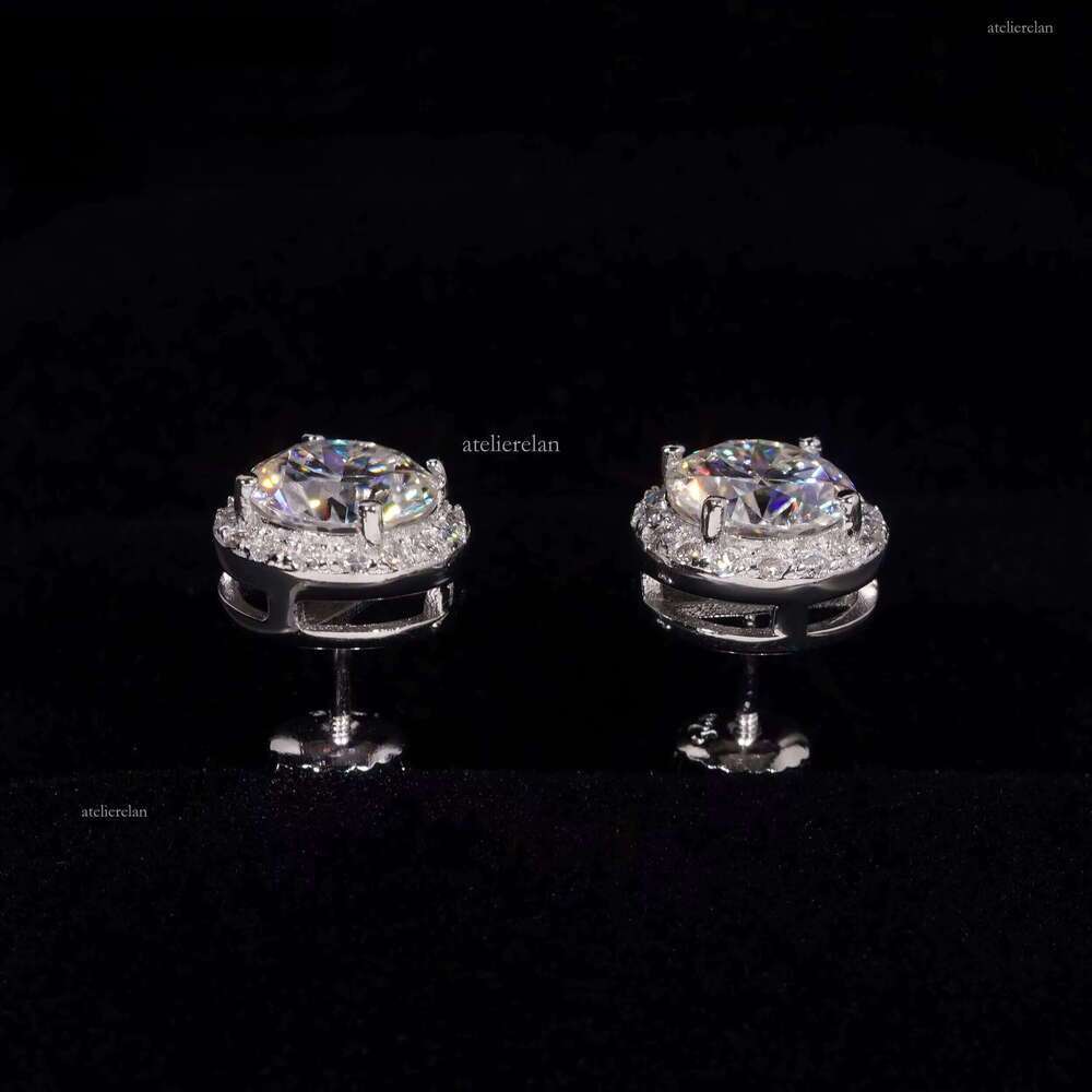 Fashion Jewelry Sterling Sier Hip Hop Screw Back Halo 7.5mm Center Stone Moissanite Studs Earrings