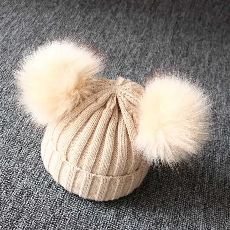 1PC 02 Years Winter Warm Children Knitted Hat Infant Kids Baby Wool Hat Knit Beanie C Windproof Big Pompom Boys Girls BeaniesXJ250910