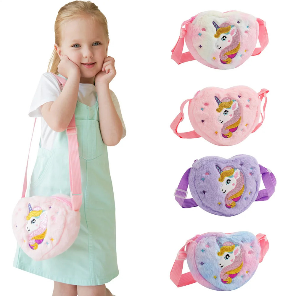 Lovely Heart Shape Handbags For Girls Embroidery Unicorn Kids Shoulder Bag Baby Girl Mini Purse 250909