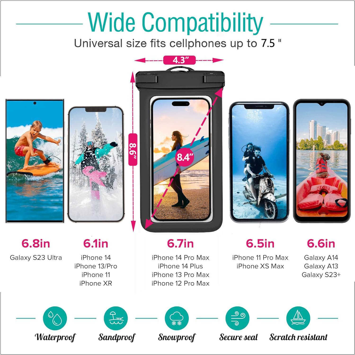 3 Pack Waterproof Phone Pouch IPX8 Universal Waterproof Case Dry Bag Phone Protector for iPhone 15 14 13 12 11 Pro Max Plus XS XR X 8 S23 S22 S21 S20 