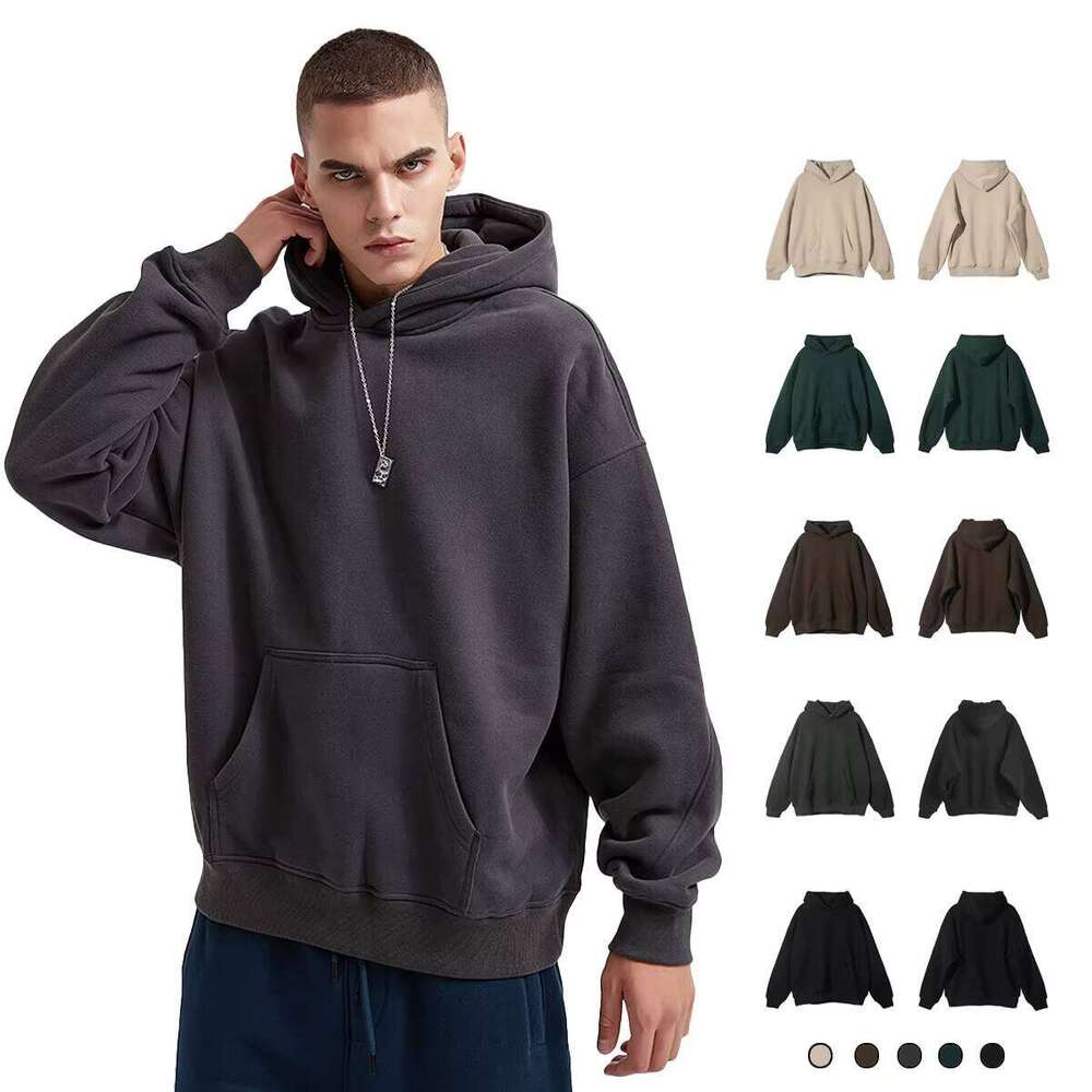 Logo Drop Shoulder High-Quality Heavyweight Cordless Heavy-Duty Oversized Cotton Wool Men's Hoodie