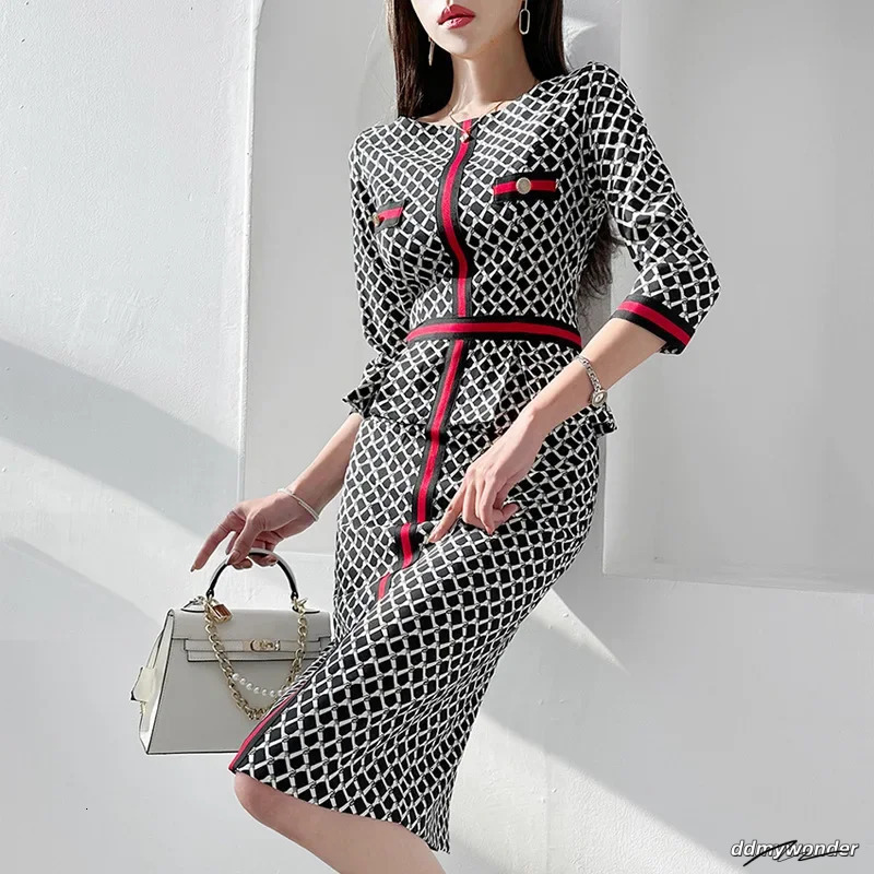 Style European And Korean Womens Clothing Socialite Printed Waist-Fitted Ruffle Edge Dress Summer Professional Wear 250723 ddmywonder ddmywonder