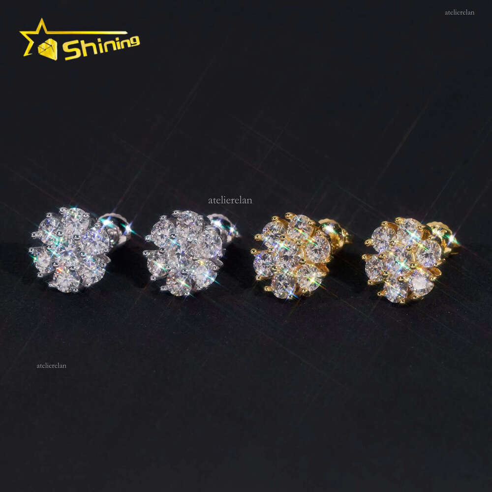 High Quality Fine Jewelry Cluster Iced Out Sterling Sier 11MM Flower VVS Moissanite Stud Earrings