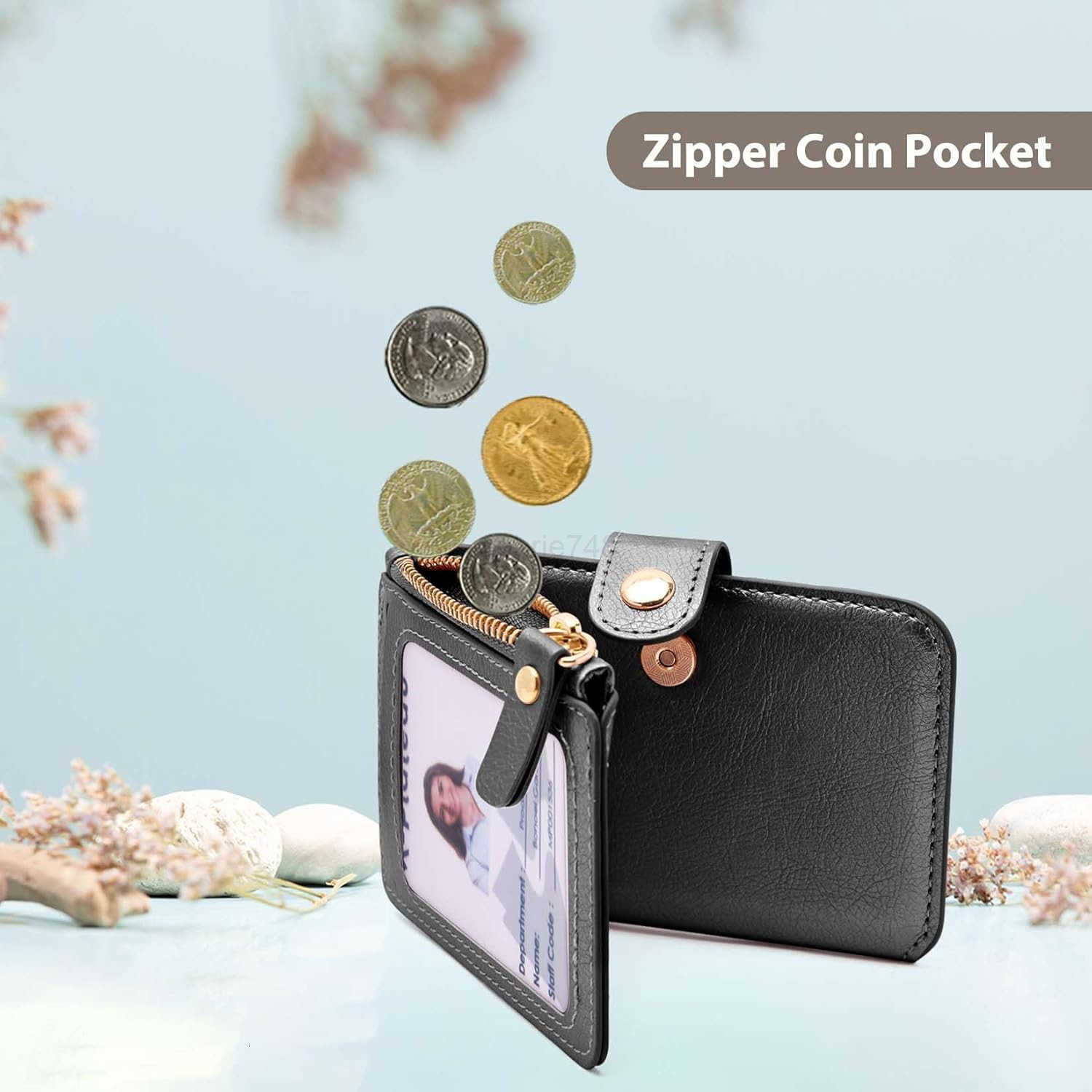 Minimalist Wallet Card Holder Cute Small Wallet with Doorman Keychain Ring for Car Keys Zipper Card Case Purse with ID WindowPerfect Gifts for Men and