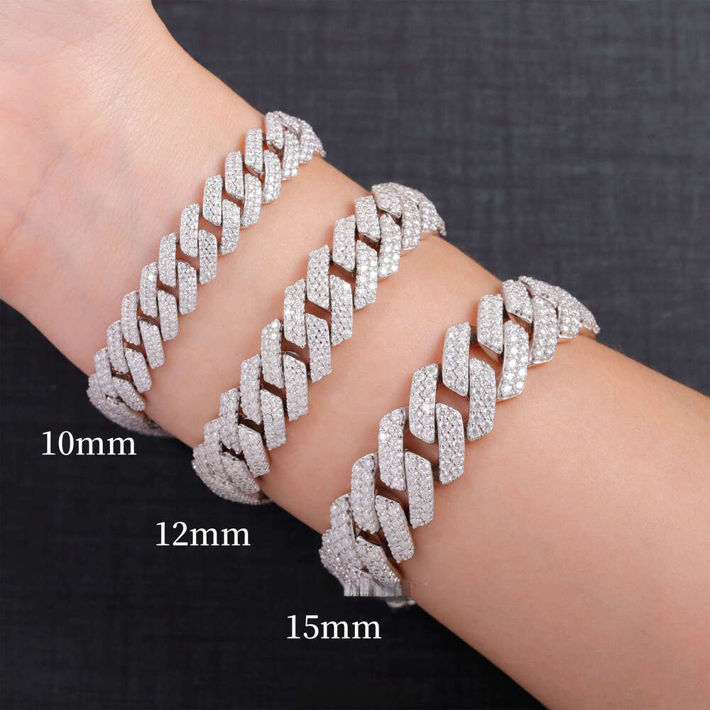 RTS Hot Sale VVS Moissanite Sterling Sier Iced Out Dia Cuban Chain Bracelet Fine Jewelry Bracelets Bangles