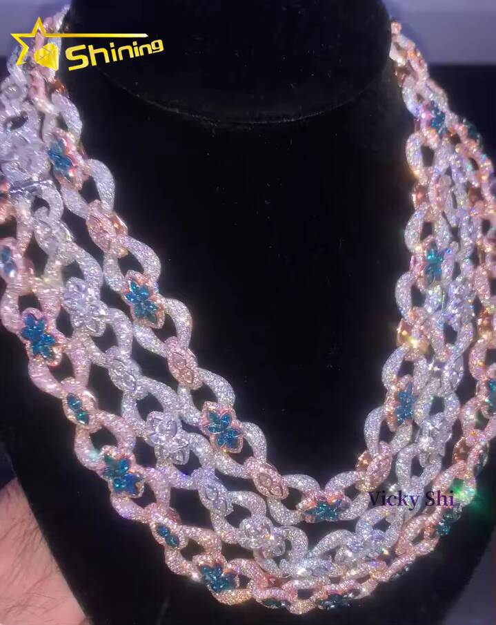 New Design Men Hip Hop Jewelry 925 Solid Silver Iced Out Infinity VVS Moissanite Diamond Cuban Link Chain