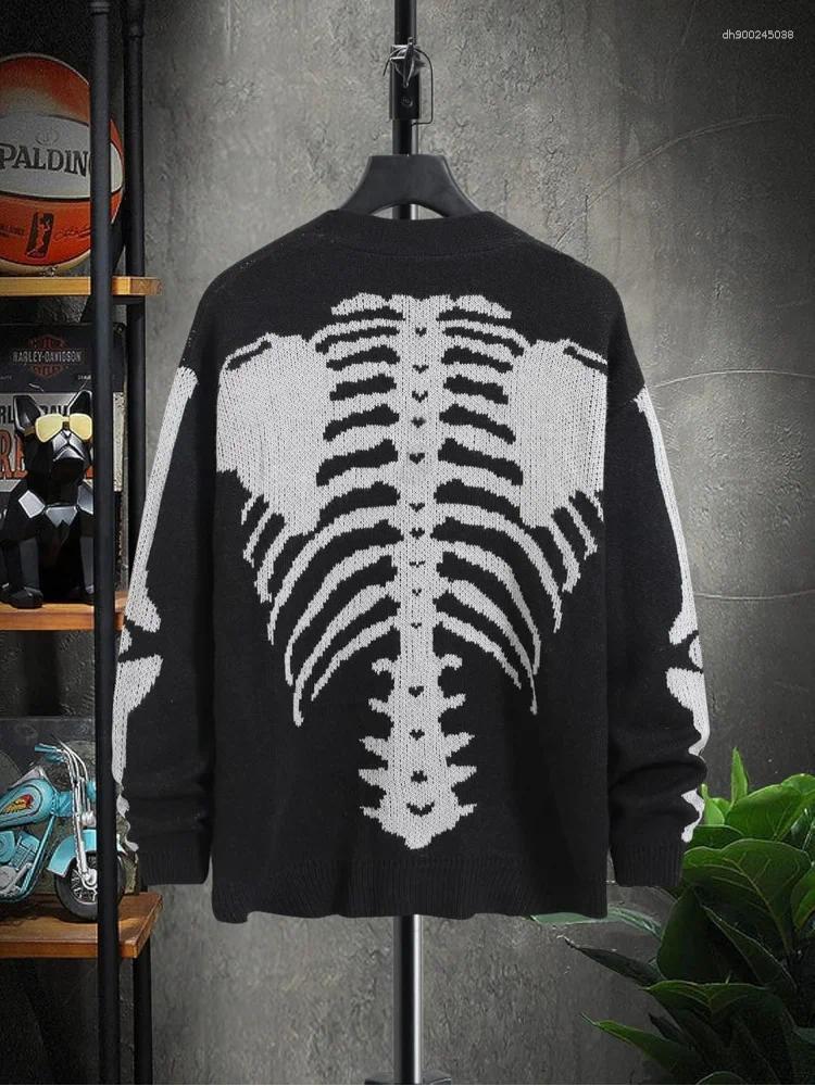 Men's Sweaters Skeleton Pattern Cardigan Gothic Long Sleeve Unisex Outwear Knitted Coats