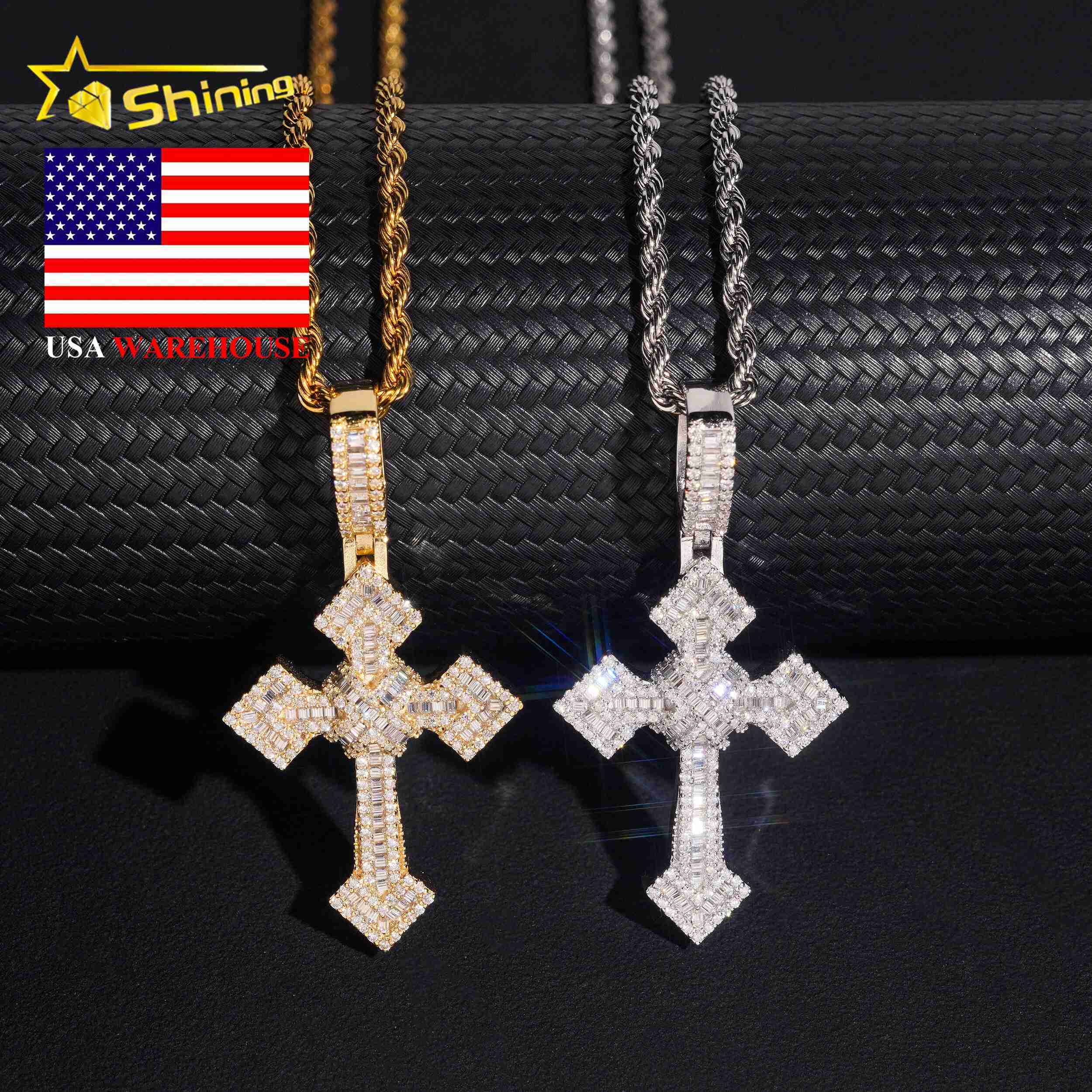 Ready to Ship GRA Certificate Bling 925 Silver Iced Out Mens Hip Hop Cross Moissanite Pendant