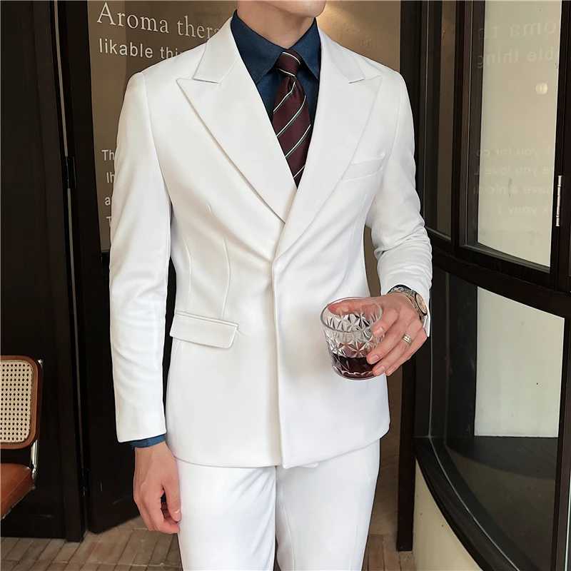 2024 Slim Fit Solid Color Suit Set British Style Fashion Handsome Light Luxury TwoPiece Ensemble W250910