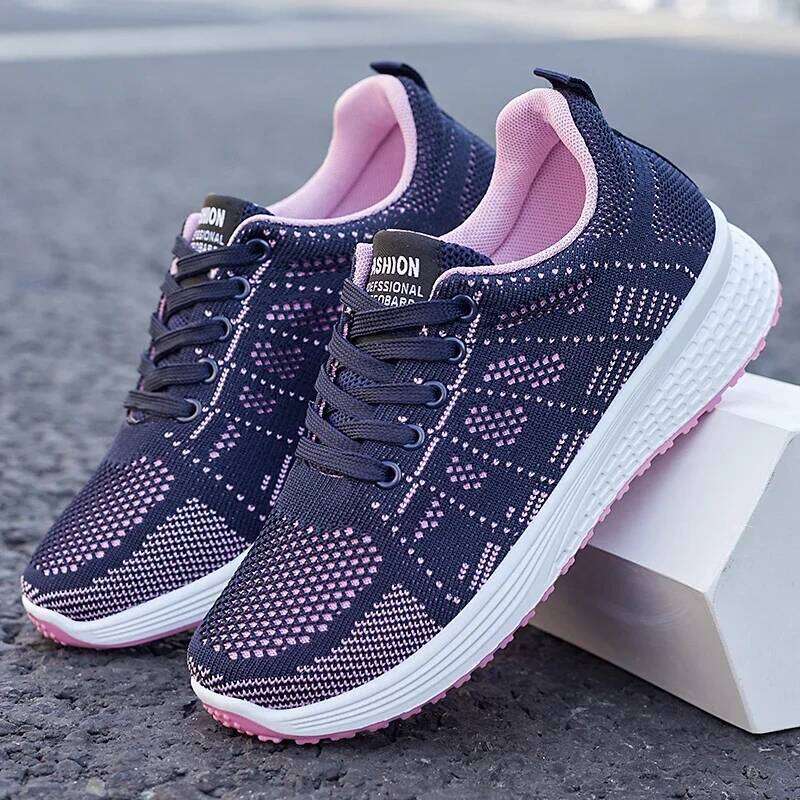 Women's sports shoes breathable new fashionable flat shoes outdoor women's vulcanized shoes mesh cloth lace up women's shoes