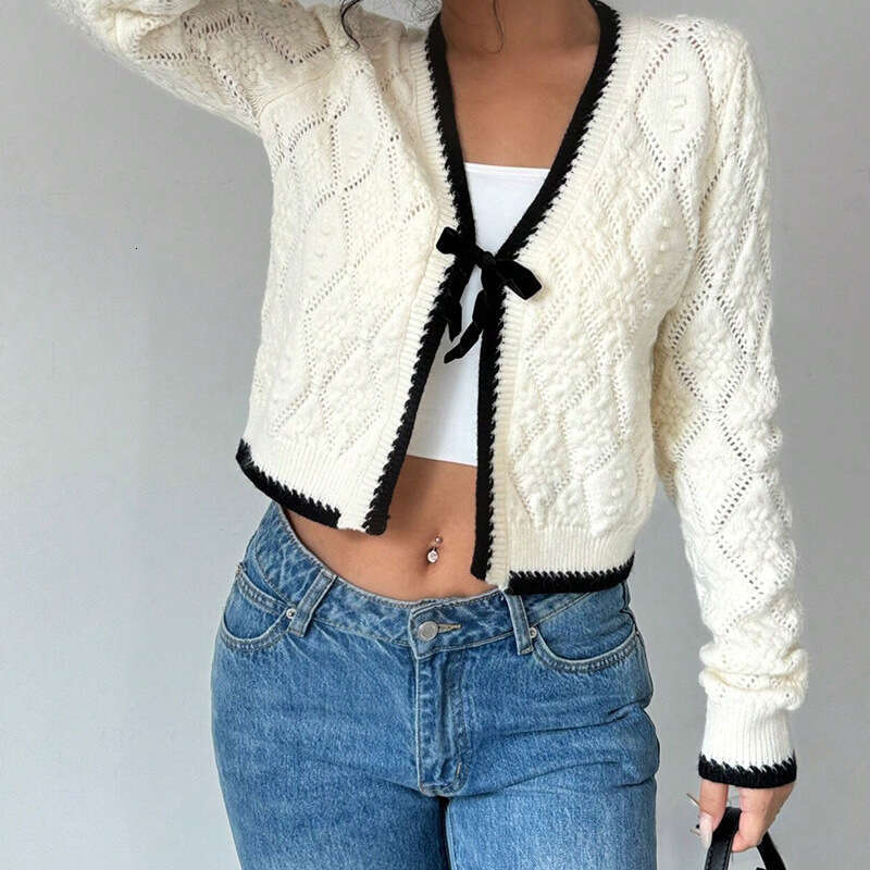 New Sweater Autumn Winter Fashion Casual Bow White Cardigan Coat For Women Trendy B3