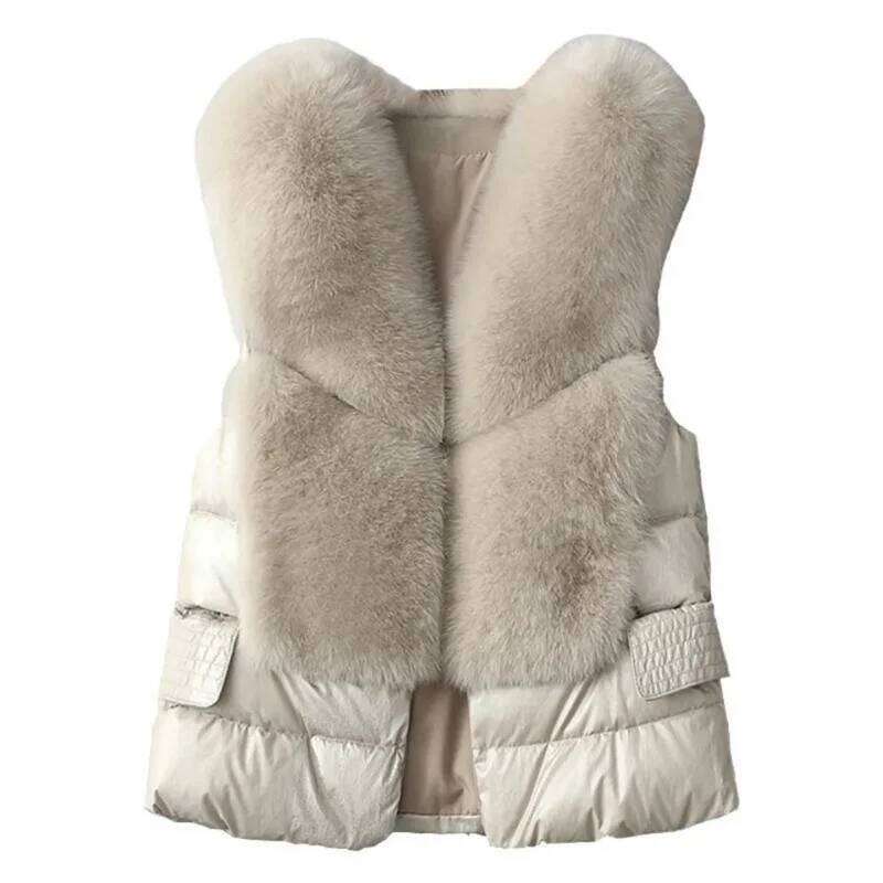 New Autumn Short Down Jacket Women Iimitation Fox Fur Female Winter Wear Vest Outcoat Waistcoat Sleeveless Coat