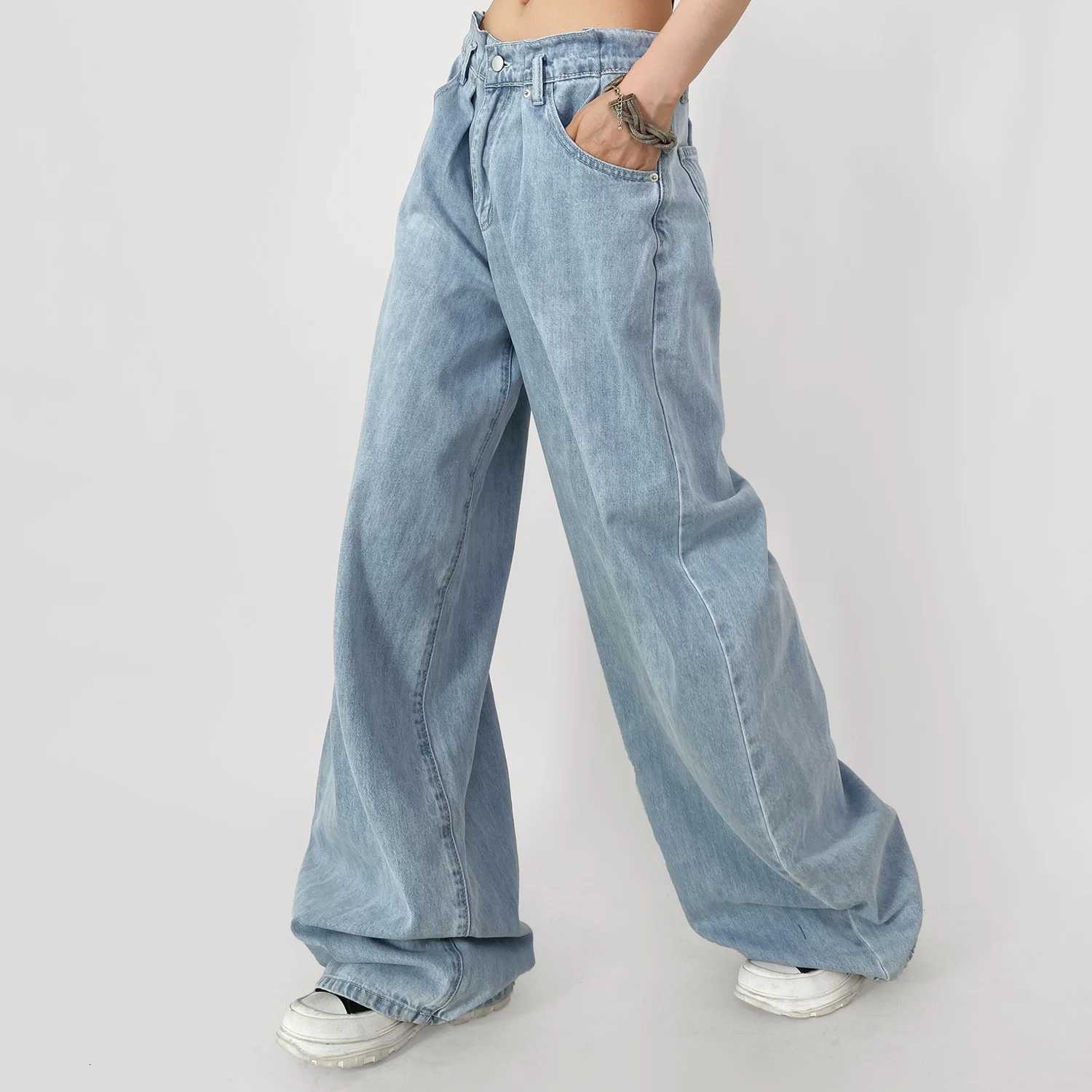 HighWaist WideLeg Pleated Jeans Relaxed Baggy Fit with Soft Drape Light Wash Options Z250910